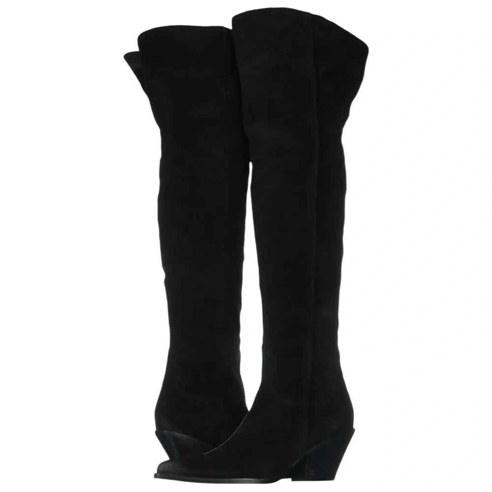 Sam Edelman Julee Over The Knee Boot 6.5 Black Suede Western Pointed Toe NWOT